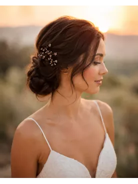Pic à cheveux de mariée Éliandre – Branches dorées et perles nacrées