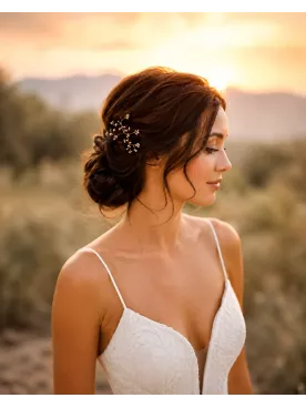 Pic à cheveux de mariée Éliandre – Branches dorées et perles nacrées