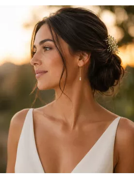 Boucles d’oreilles mariée en acier inoxydable doré – Perles Swarovski et raffinées-Élégie