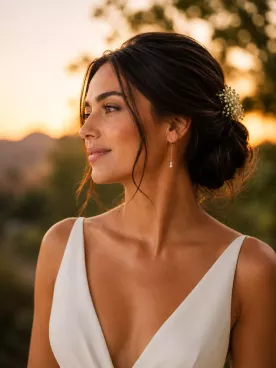 Boucles d’oreilles mariée en acier inoxydable doré – Perles Swarovski et raffinées-Élégie