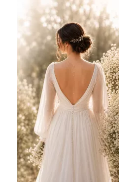 Collier de Dos Mariée Élinne – Chaîne Fine & Perles