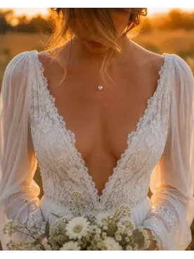 Collier de dos mariée Aura – Perles fines dorées