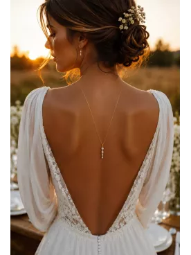 Collier de dos mariée Sauvage – Perle fine dorée