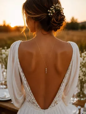 Collier de dos mariée Sauvage – Perle fine dorée