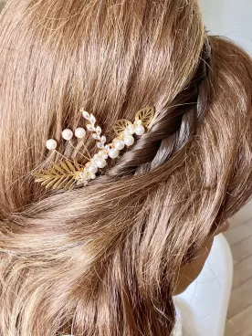Peigne de Mariée Isalyne – Perles Nacrées & Branchage Zirconium | Accessoire Cheveux Élégant