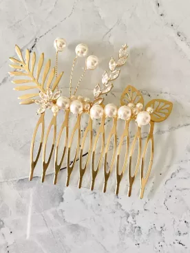Peigne de Mariée Isalyne – Perles Nacrées & Branchage Zirconium | Accessoire Cheveux Élégant