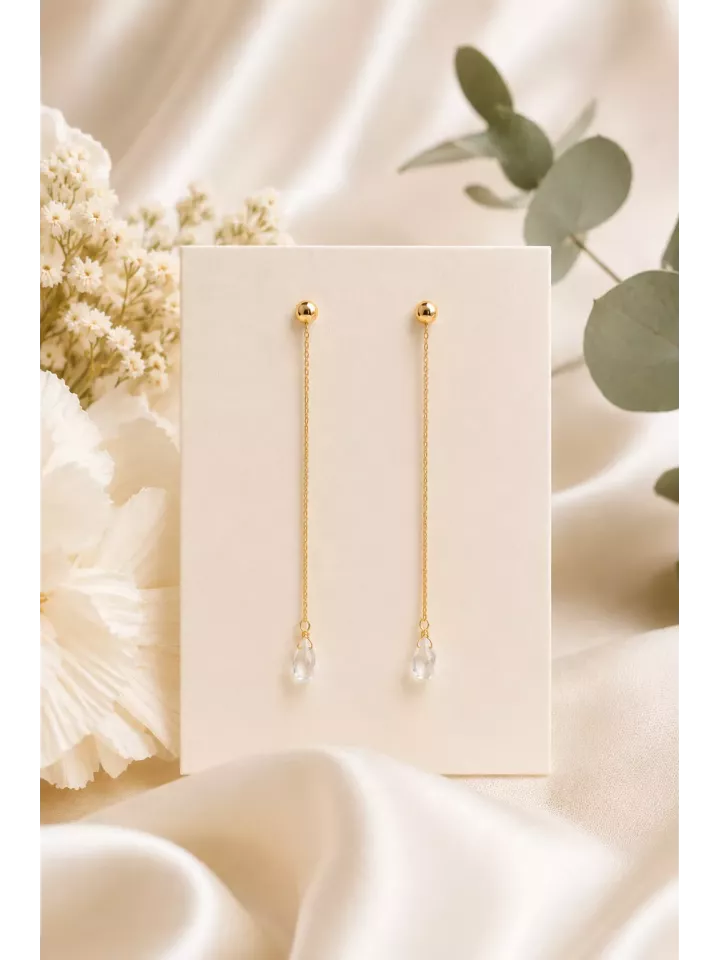 Boucles d’oreilles Apolline – Gouttes cristal dorées pour mariée.