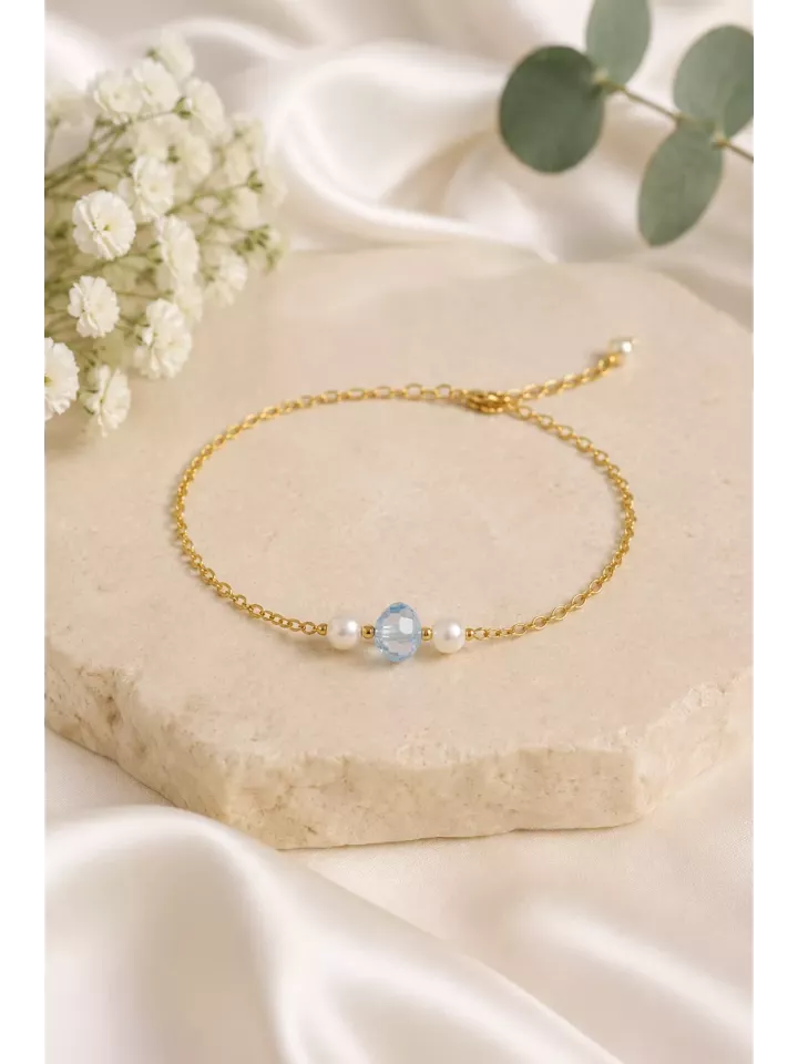 Bracelet Azurine – Perle bleu clair et perles nacrées pour mariée, quelque chose de bleu