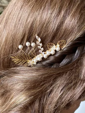 Peigne de Mariée Isalyne – Perles Nacrées & Branchage Zirconium | Accessoire Cheveux Élégant