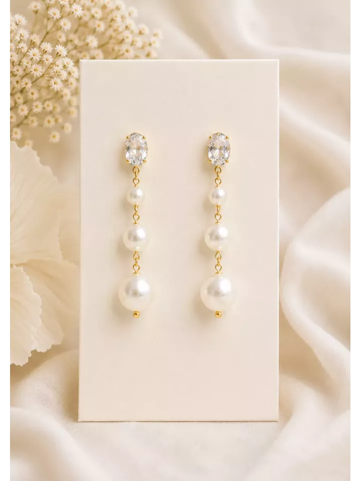 Boucles d’oreilles de mariée Léonie – Perles nacrées et cristal