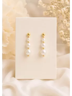 Boucles d’oreilles de mariée Louane – Perles nacrées et détails dorés