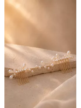 Peignes Romantinne – Bijou de cheveux doré perlé