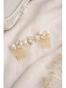Peignes Éliana doré pour mariée – bijou de cheveux avec perles nacrées et cristaux