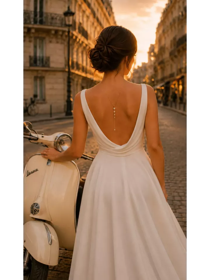 Tonlé Sap – Collier de dos mariage doré et perles nacrées, bijou délicat pour robe dos nu