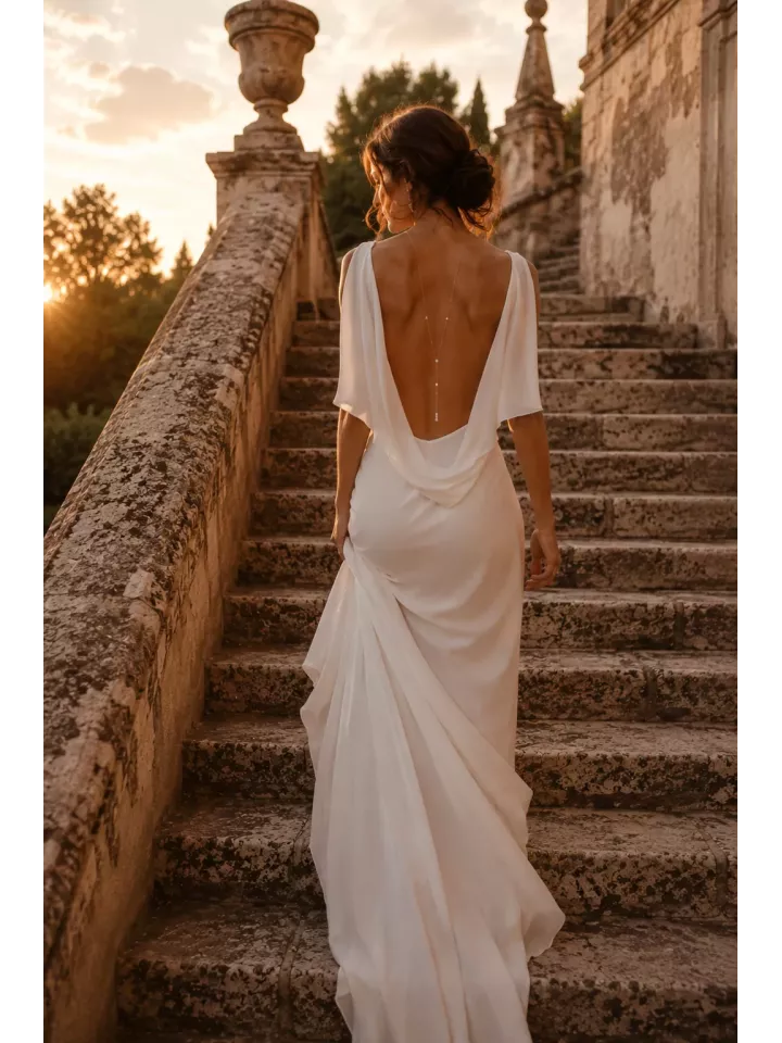 Collier de dos mariée Inné – perles nacrées et chaîne dorée