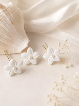 Pics cheveux Corail Solaire – Fleurs faites main – Accessoires mariage colorés