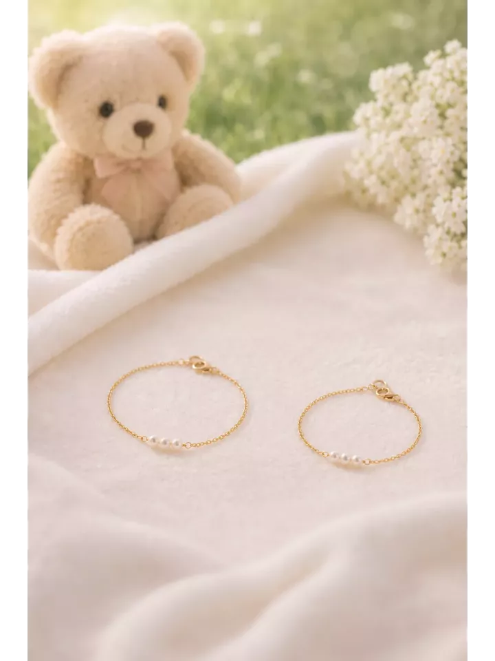 Kit bracelets enfant « Douce Complicité » – Duo de bracelets dorés aux perles nacrées