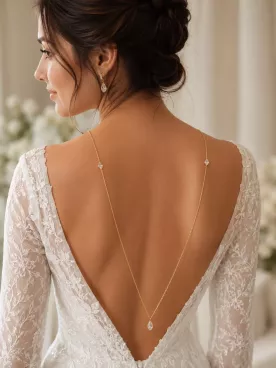 Collier de dos mariage en cristal – Bijou dos nu élégant pour mariée- Dos de Lune