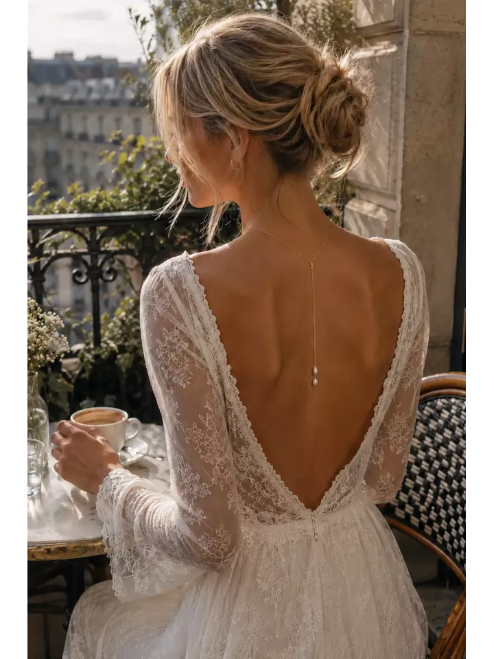 Collier de dos perles de Swarovski  – Bijou de mariée élégant et minimaliste I Trío de gotas