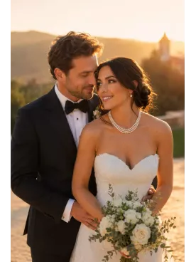 Huron – Collier de mariée 3 rangs de perles nacrées Swarovski-Fermoir 3 rangs doré à l’or fin