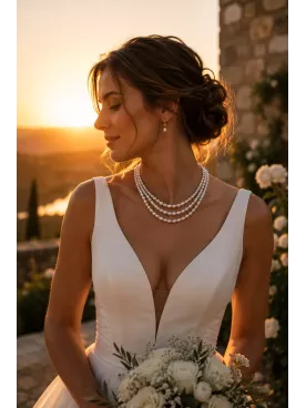 Collier de mariée Raffaella – 3 rangs de perles d’eau douce et fermoir doré à l’or fin