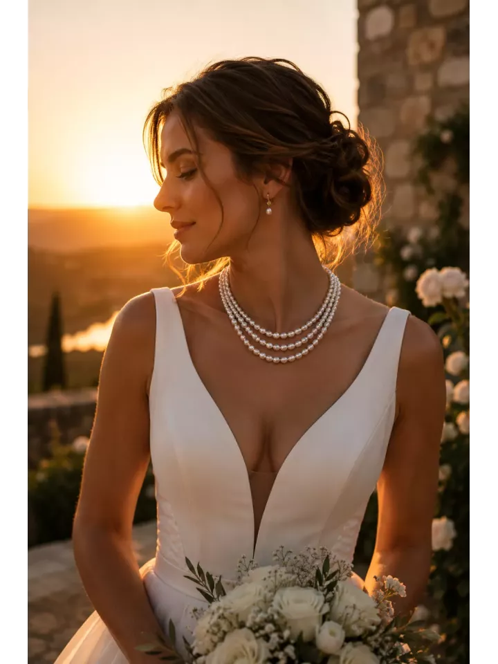 Collier de mariée Raffaella – 3 rangs de perles d’eau douce et fermoir doré à l’or fin