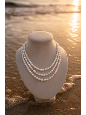 Collier de mariée Raffaella – 3 rangs de perles d’eau douce et fermoir doré à l’or fin