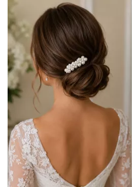 Naé - Peigne de Mariée – Peigne doré ou argenté avec perles nacrées – Accessoire élégant pour coiffure mariage bohème