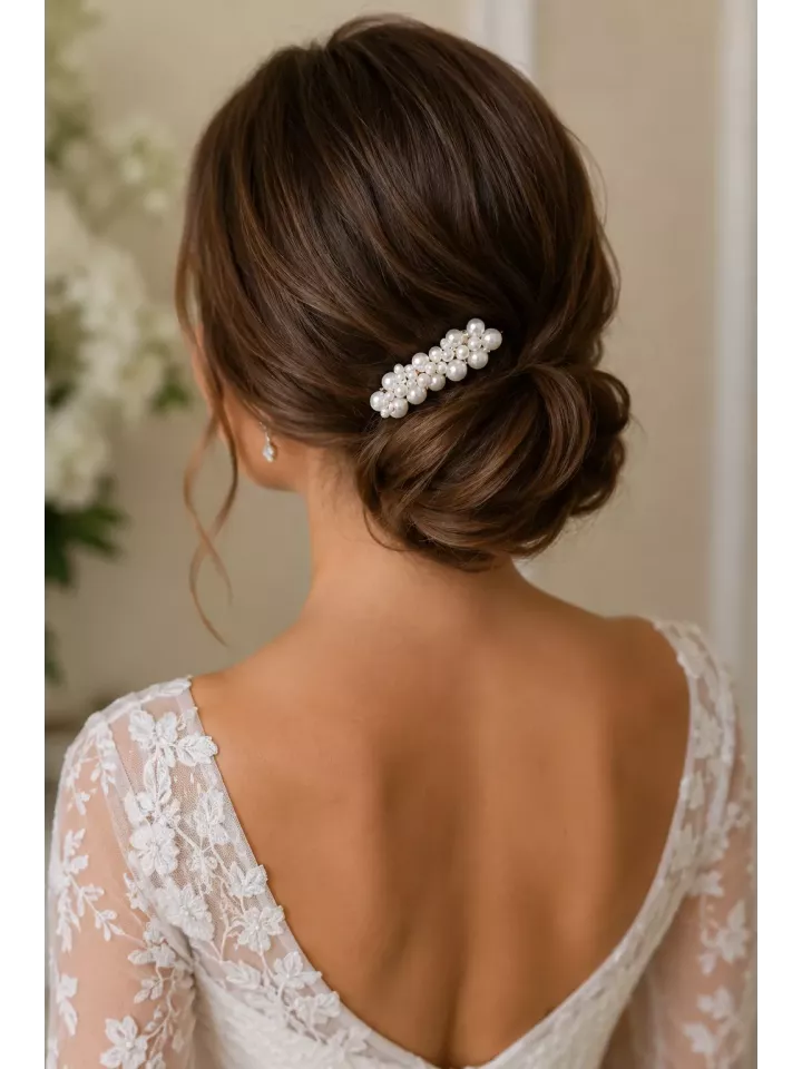 Naé - Peigne de Mariée – Peigne doré ou argenté avec perles nacrées – Accessoire élégant pour coiffure mariage bohème