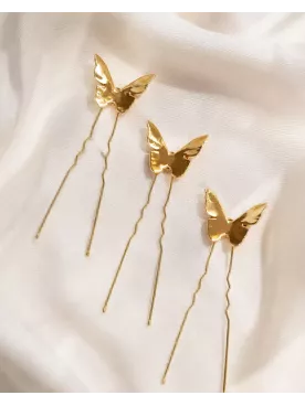 Pics à cheveux de mariée Papillonne – Papillons dorés pour coiffure de mariage