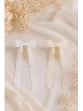 Nœud de mariée Albane en dentelle – Peigne doré pour cheveux