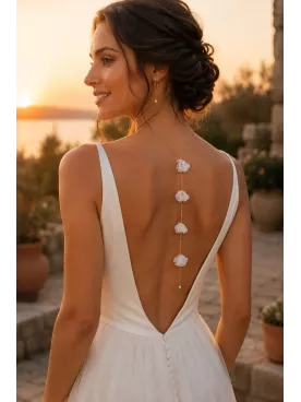 Collier de dos de mariée fleuri doré – Floréal