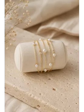 Bracelet de mariée Olympe – Bracelet doré multi-rangs avec perles nacrées