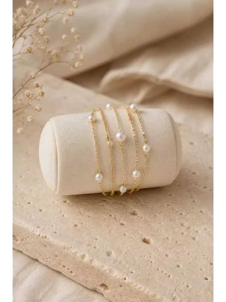 Bracelet de mariée Olympe – Bracelet doré multi-rangs avec perles nacrées