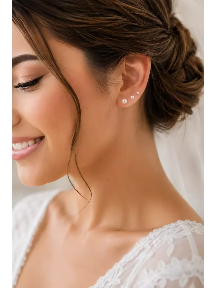 Boucles d’oreilles perles nacrées mariage – Trio Nacré