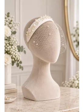 Serre-tête de mariée perlé avec voilette, élégance vintage- Constance