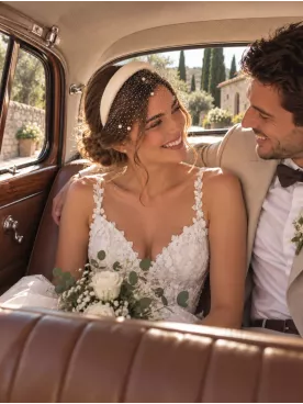 Serre-tête de mariée avec voilette perlée, charme vintage et élégant- Madeleine