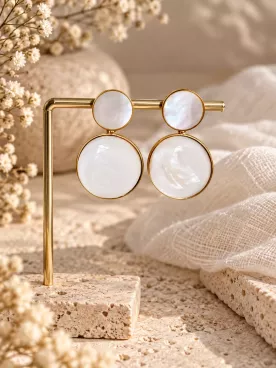 Boucles d’oreilles nacrées dorées – Cabochons 20 mm en acier inoxydable – Nacre