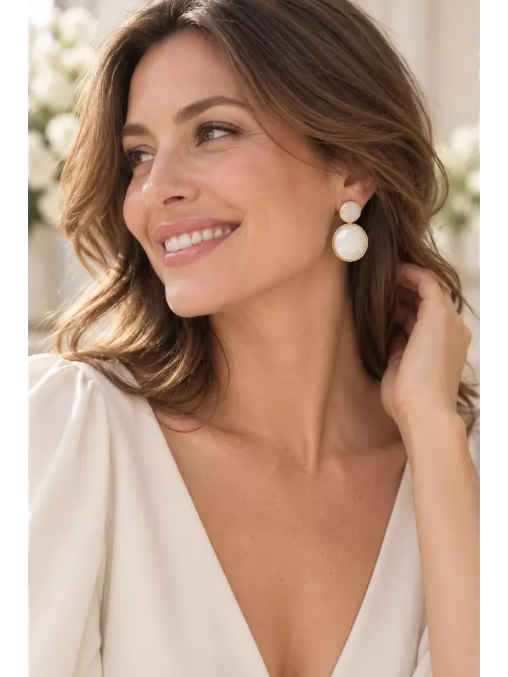 Boucles d’oreilles nacrées dorées – Cabochons 20 mm en acier inoxydable – Nacre