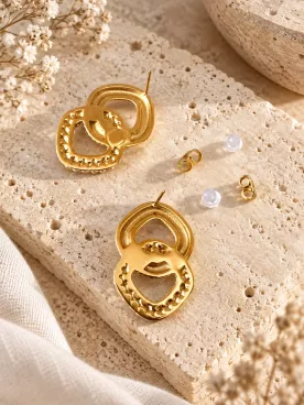 Boucles d’oreilles mariée & soirée, anneaux dorés entrelacés et perles nacrées, bijoux élégants en acier inoxydable-Iridesa -