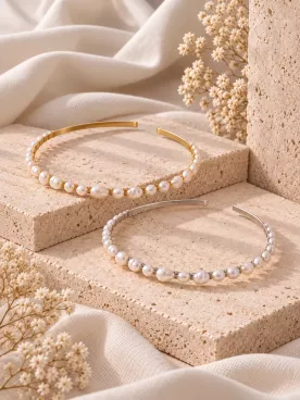 Serre-tête de mariée doré en perles d’eau douce véritables – Mélusine