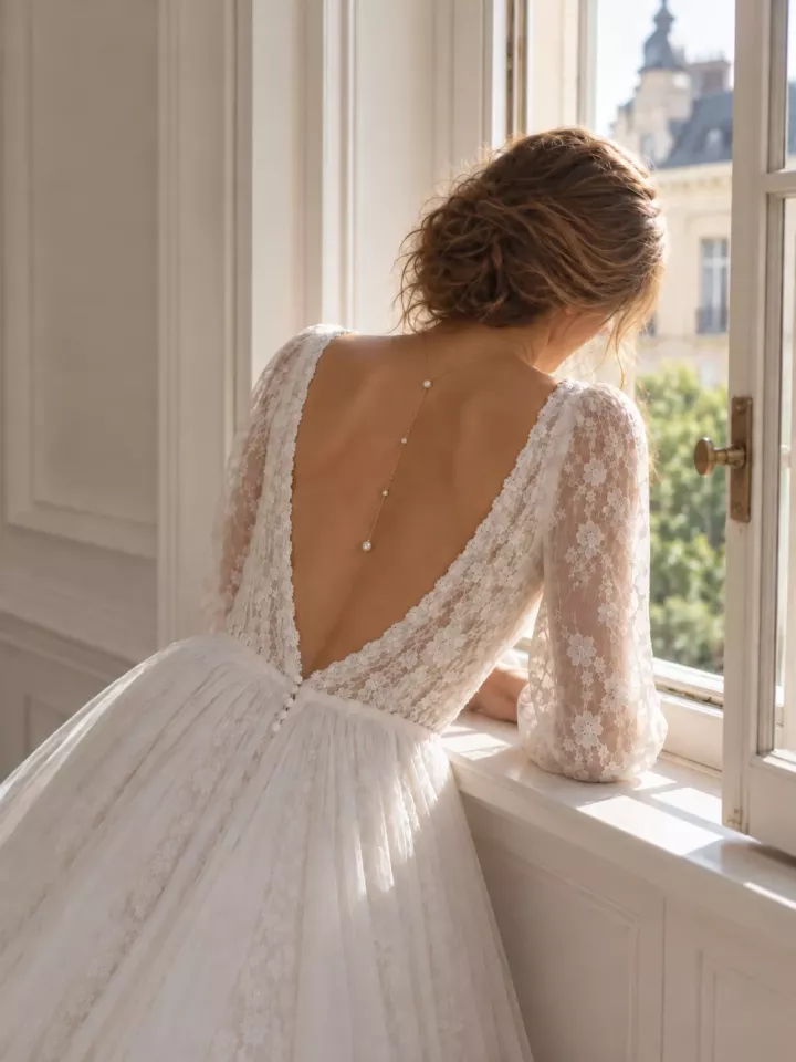 Collier de Dos Mariée Doré Perle Fine – Velia