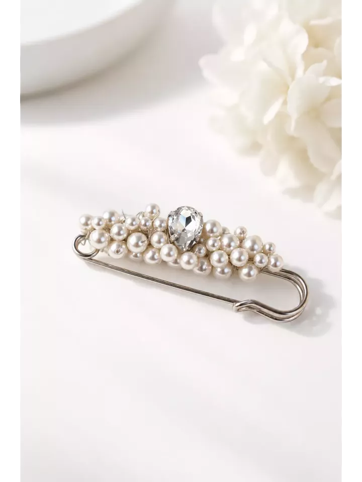 Broche de mariée  avec perles nacrées et cristal – Mireya