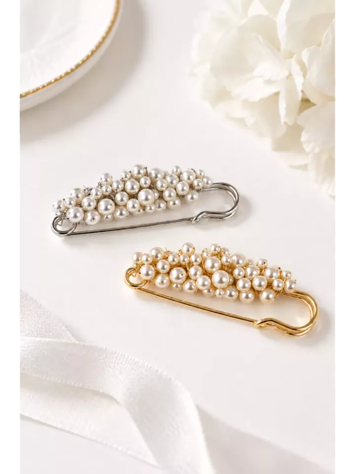 Broche de mariée  avec perles nacrées et cristal –  Néréide