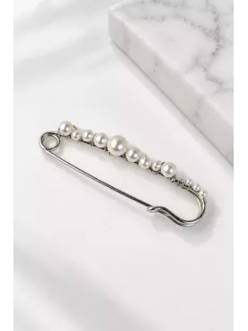 Broche attache-traîne de mariée argentée avec perles nacrées – Nélisse