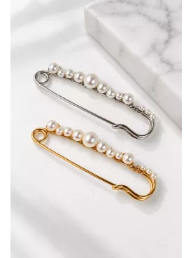 Broche attache-traîne de mariée argentée avec perles nacrées – Nélisse