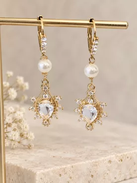 Boucles d’oreilles Mariée Princesse – Dormeuses dorées avec cristal goutte 24×16 mm et strass