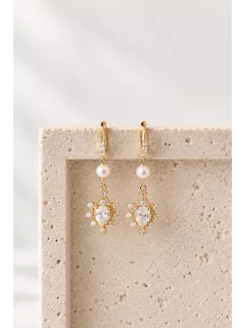 Boucles d’oreilles Mariée Princesse – Dormeuses dorées avec cristal goutte 24×16 mm et strass