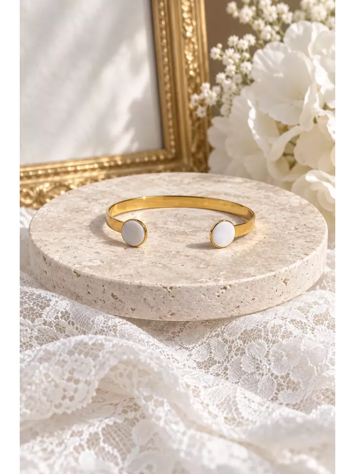 Bracelet Doré à l’Or Fin avec Cabochons en nacre – Douceur et Harmonie
