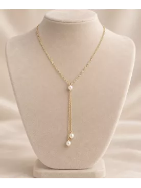 Colombe-Collier mariée  – Double pendentif perles nacrées sur chaîne fine, élégance intemporelle